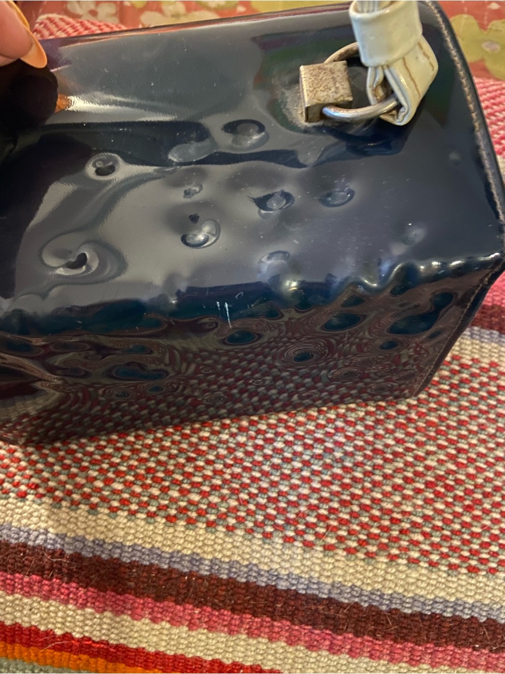 Vintage Navy and White Patent Top-Handle Mini Bag - Picture 12 of 13